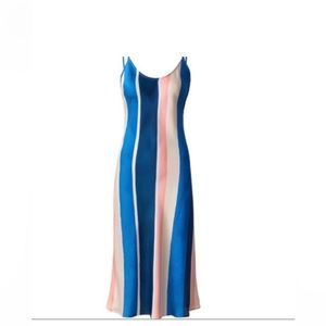 Lemlem X H&M slip dress blue and pink striped, size Medium